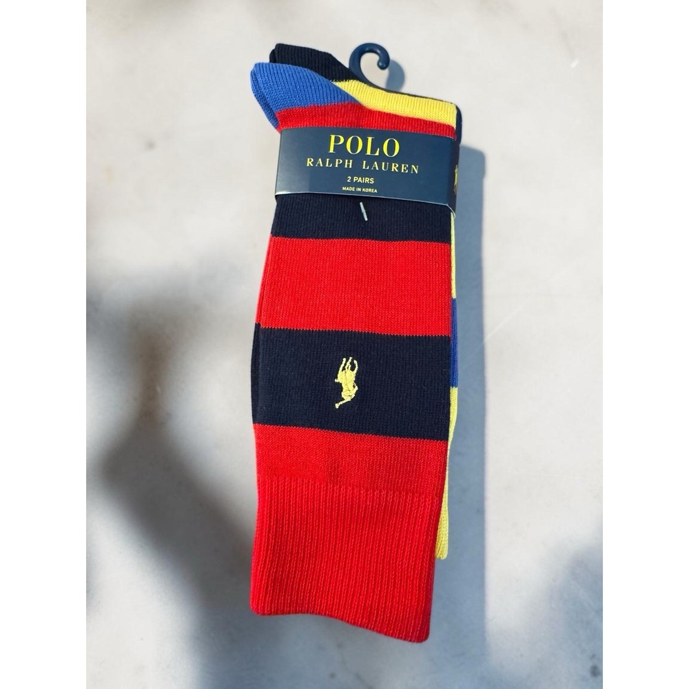 Polo Ralph Lauren Striped Cotton Trouser Socks 2 Pack Red Royal Men's 10-13